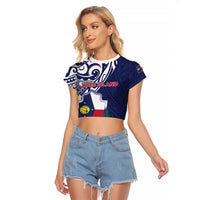 Personalised Wake Island Raglan Cropped T Shirt Tribal Pattern With Hibiscus Flowers