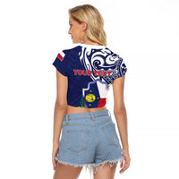 Personalised Wake Island Raglan Cropped T Shirt Tribal Pattern With Hibiscus Flowers