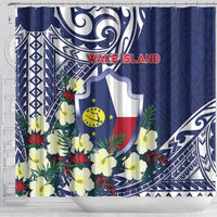 Wake Island Shower Curtain Tribal Pattern With Hibiscus Flowers