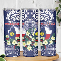 Personalised Wake Island Skinny Tumbler Tribal Pattern With Hibiscus Flowers