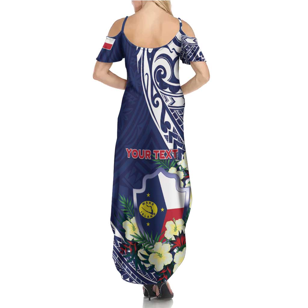 Personalised Wake Island Summer Maxi Dress Tribal Pattern With Hibiscus Flowers