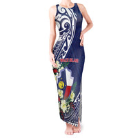 Personalised Wake Island Tank Maxi Dress Tribal Pattern With Hibiscus Flowers