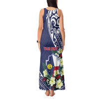 Personalised Wake Island Tank Maxi Dress Tribal Pattern With Hibiscus Flowers