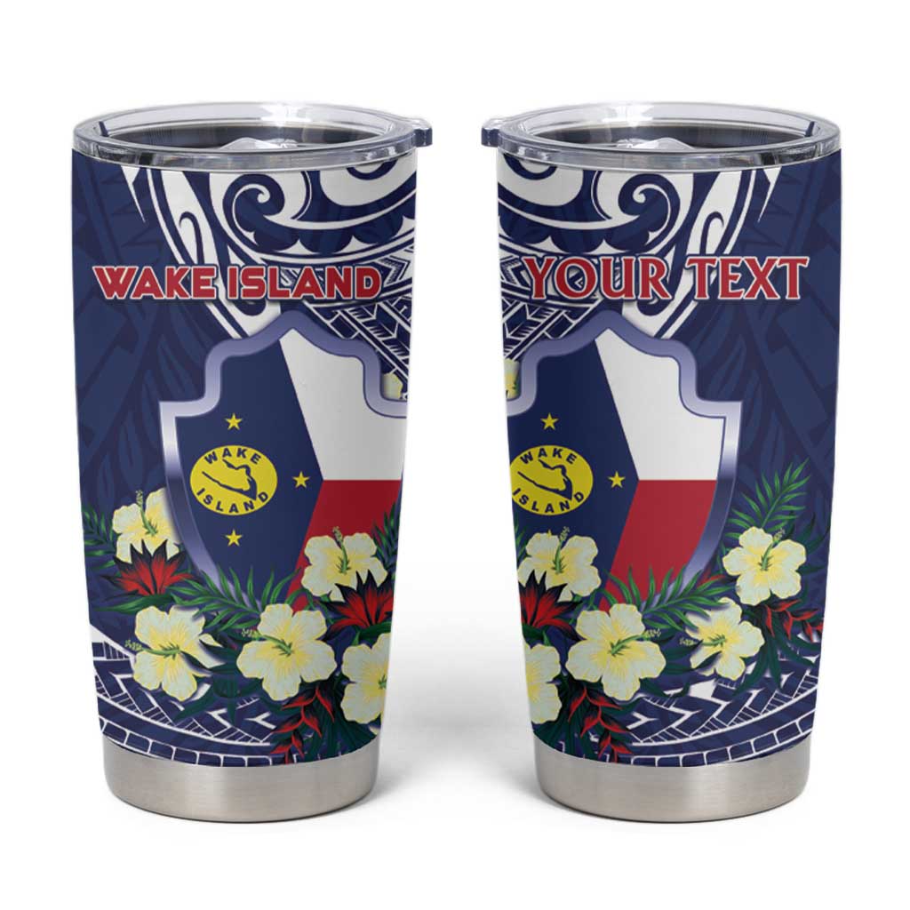 Personalised Wake Island Tumbler Cup Tribal Pattern With Hibiscus Flowers