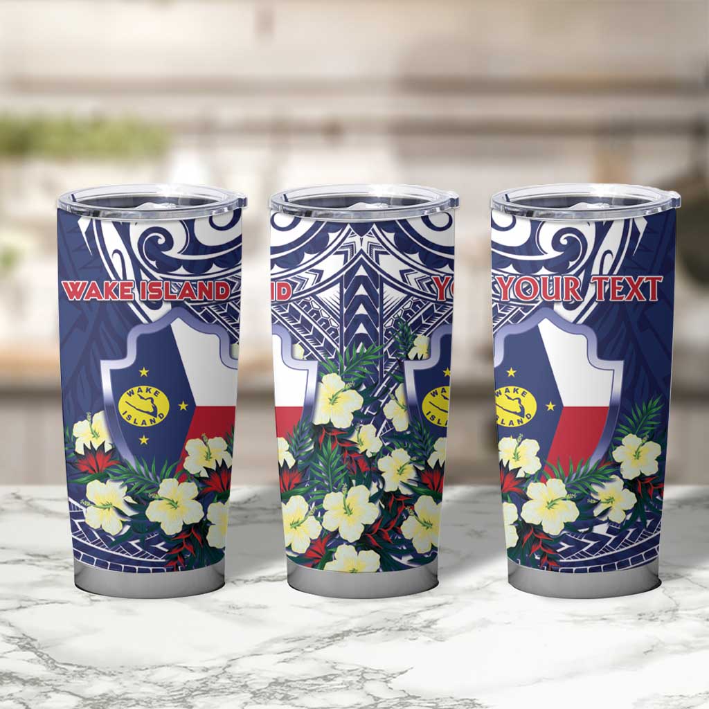 Personalised Wake Island Tumbler Cup Tribal Pattern With Hibiscus Flowers
