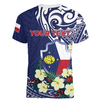 Personalised Wake Island Women V-Neck T-Shirt Tribal Pattern With Hibiscus Flowers LT05 - Polynesian Pride