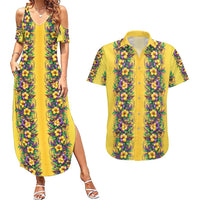 Aloha Hawaii Mardi Gras Couples Matching Summer Maxi Dress and Hawaiian Shirt Gold Style LT05 Gold - Polynesian Pride