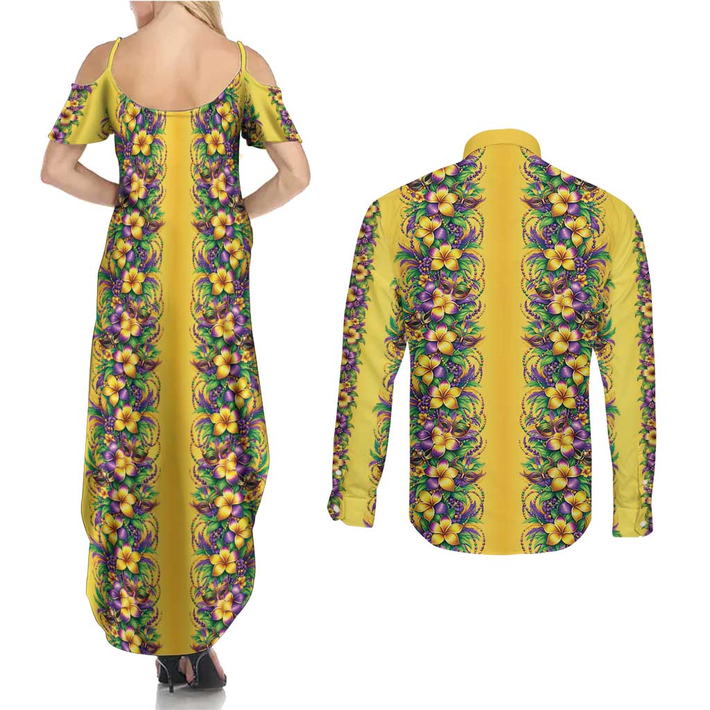 Aloha Hawaii Mardi Gras Couples Matching Summer Maxi Dress and Long Sleeve Button Shirt Gold Style LT05 - Polynesian Pride