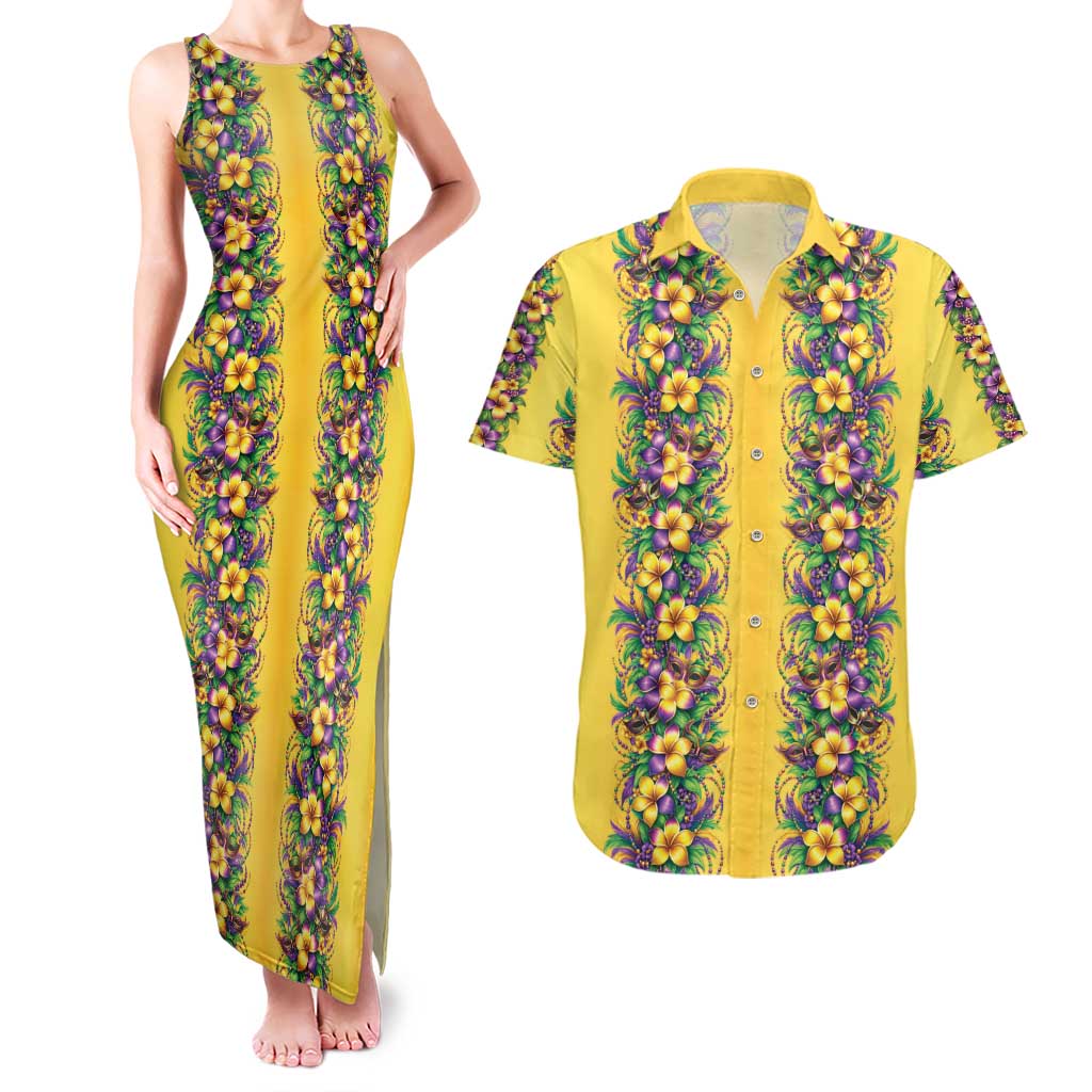 Aloha Hawaii Mardi Gras Couples Matching Tank Maxi Dress and Hawaiian Shirt Gold Style LT05 Gold - Polynesian Pride