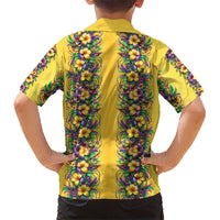 Aloha Hawaii Mardi Gras Family Matching Short Sleeve Bodycon Dress and Hawaiian Shirt Gold Style LT05 - Polynesian Pride
