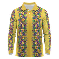 Aloha Hawaii Mardi Gras Long Sleeve Polo Shirt Gold Style