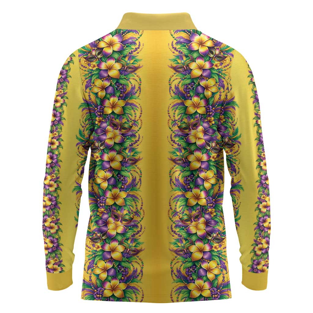 Aloha Hawaii Mardi Gras Long Sleeve Polo Shirt Gold Style