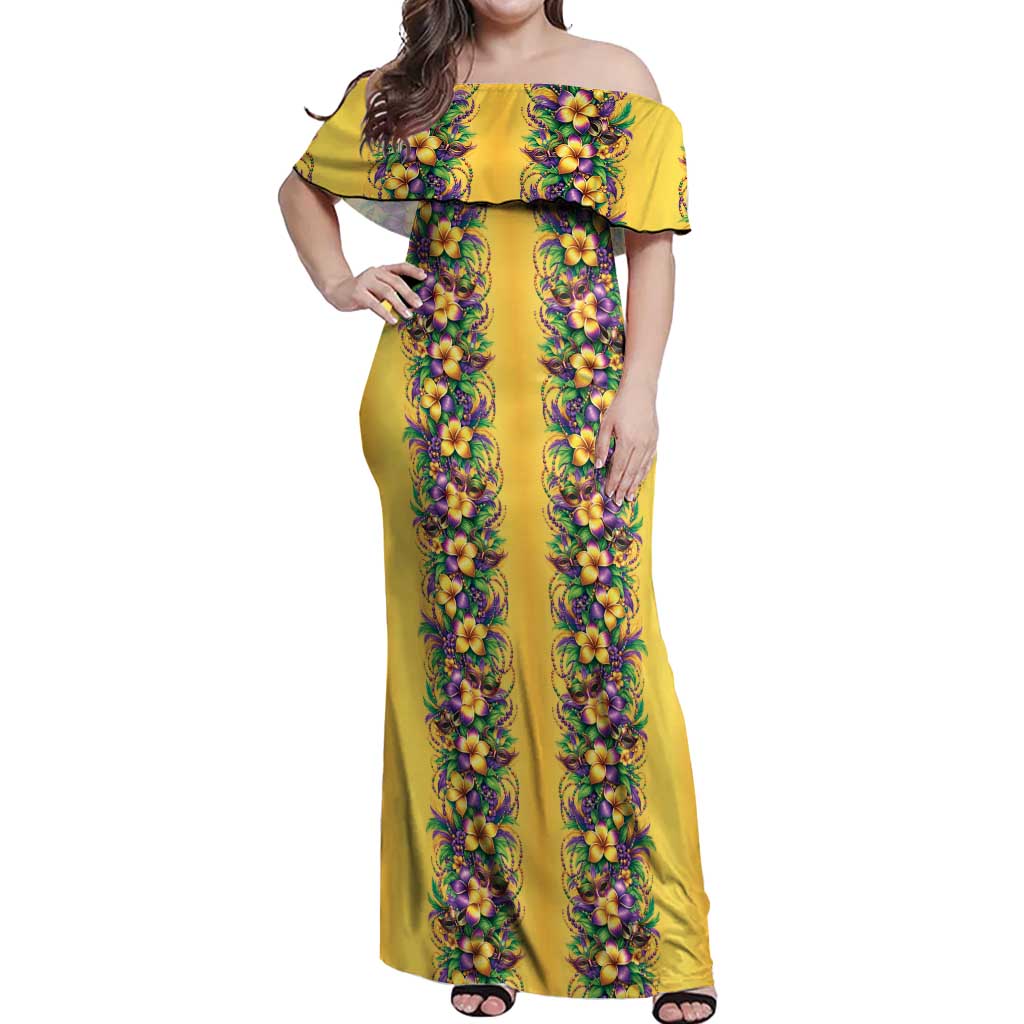 Aloha Hawaii Mardi Gras Off Shoulder Maxi Dress Gold Style