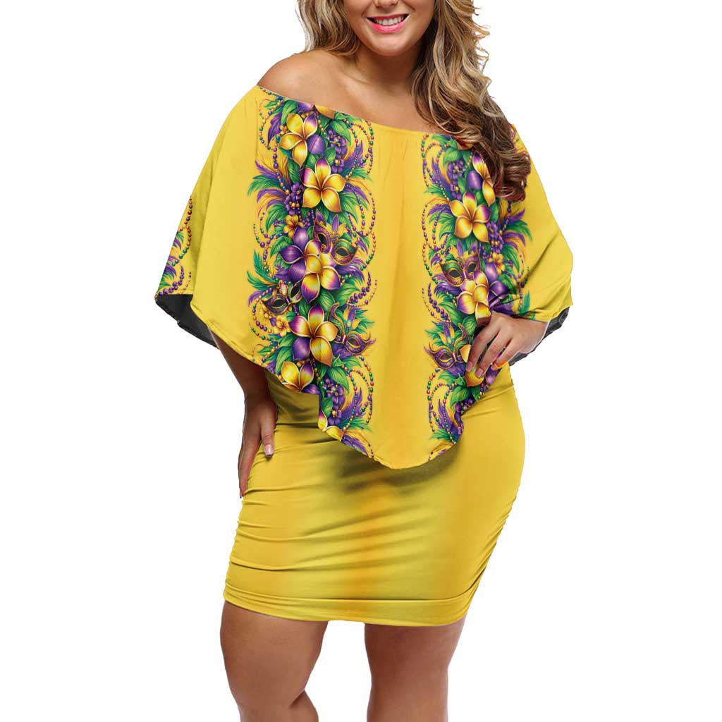 Aloha Hawaii Mardi Gras Off Shoulder Short Dress Gold Style