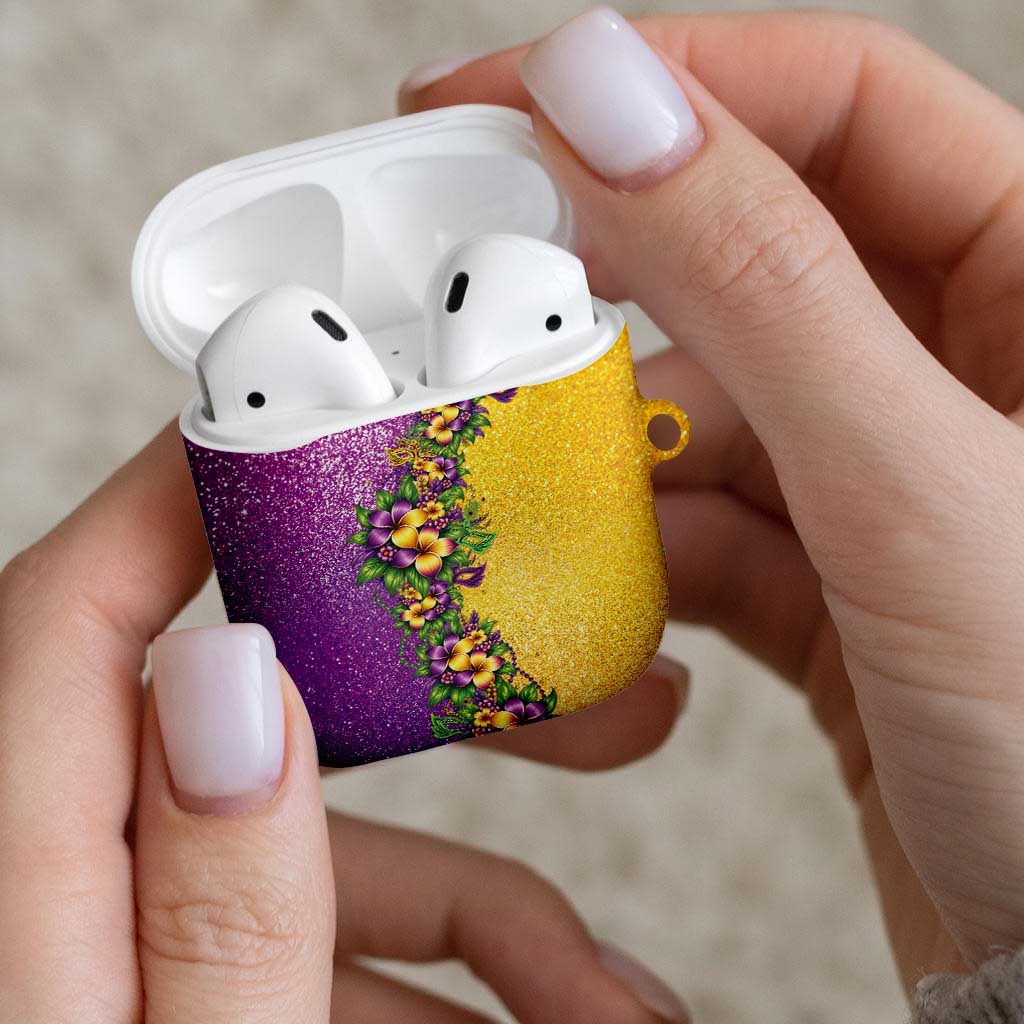 Hawaii Mardi Gras AirPods Case Plumeria Lei Beads Glitter Style LT05 - Polynesian Pride