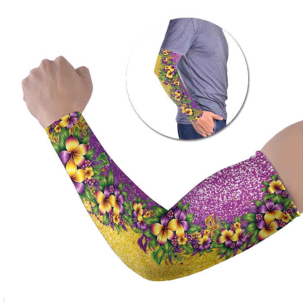 Hawaii Mardi Gras Arm Sleeves Plumeria Lei Beads Glitter Style