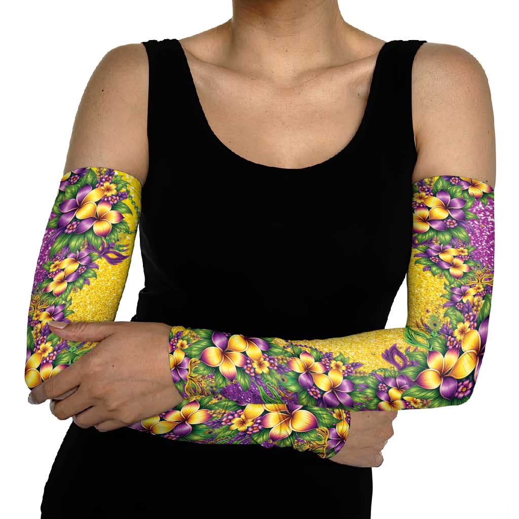 Hawaii Mardi Gras Arm Sleeves Plumeria Lei Beads Glitter Style