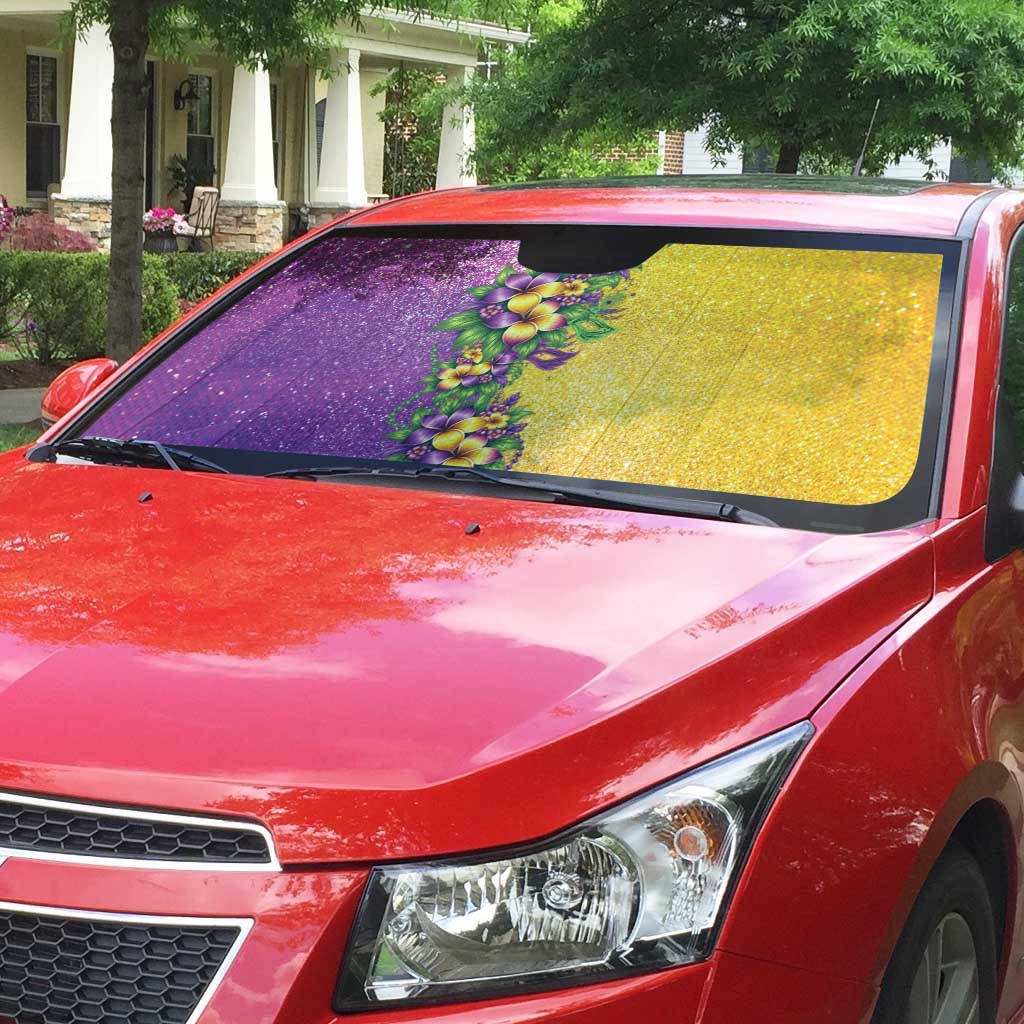 Hawaii Mardi Gras Auto Sun Shade Plumeria Lei Beads Glitter Style