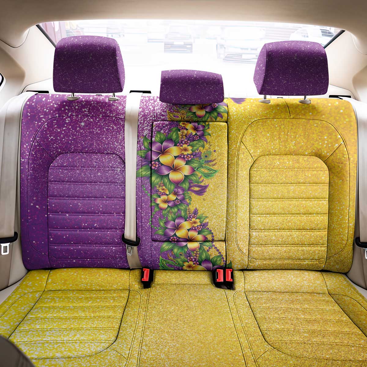 Hawaii Mardi Gras Back Car Seat Cover Plumeria Lei Beads Glitter Style LT05 - Polynesian Pride