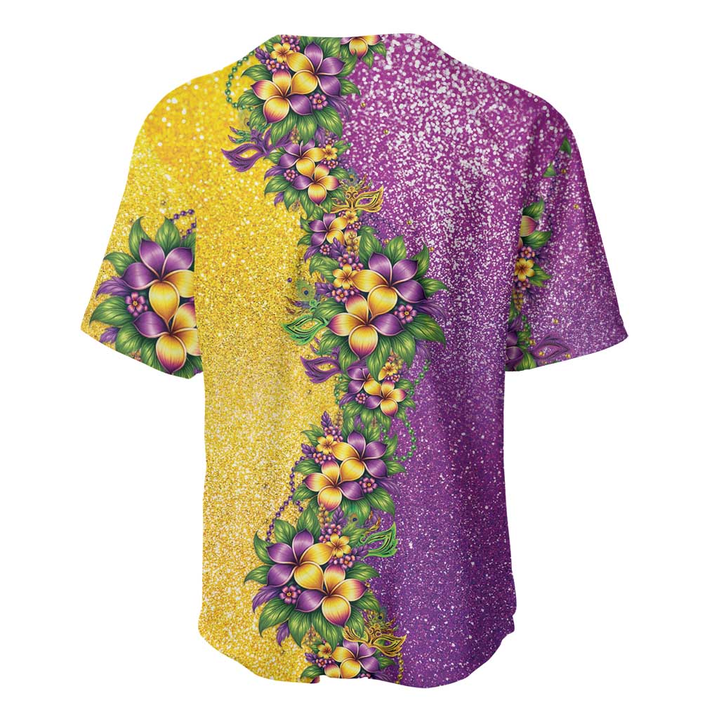 Hawaii Mardi Gras Baseball Jersey Plumeria Lei Beads Glitter Style
