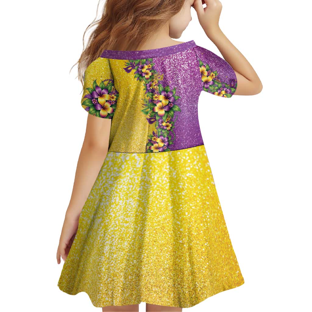 Hawaii Mardi Gras Family Matching Puletasi and Hawaiian Shirt Plumeria Lei Beads Glitter Style