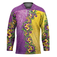 Hawaii Mardi Gras Hockey Jersey Plumeria Lei Beads Glitter Style