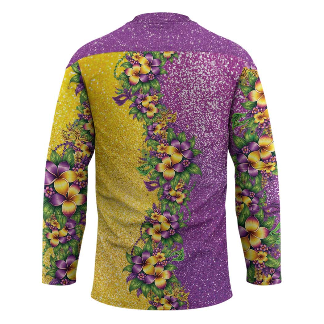 Hawaii Mardi Gras Hockey Jersey Plumeria Lei Beads Glitter Style