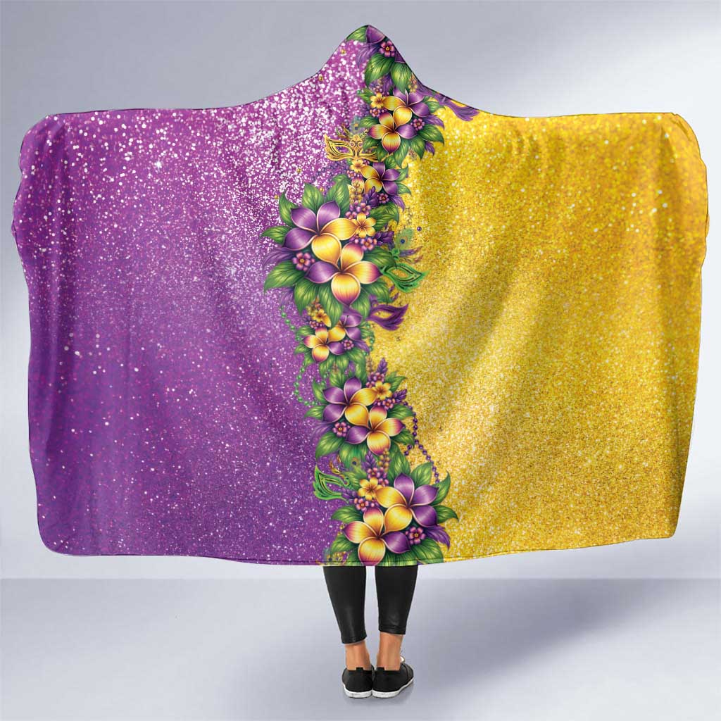 Hawaii Mardi Gras Hooded Blanket Plumeria Lei Beads Glitter Style