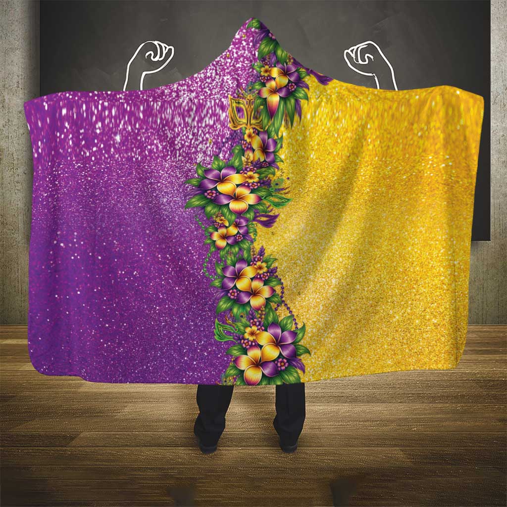 Hawaii Mardi Gras Hooded Blanket Plumeria Lei Beads Glitter Style