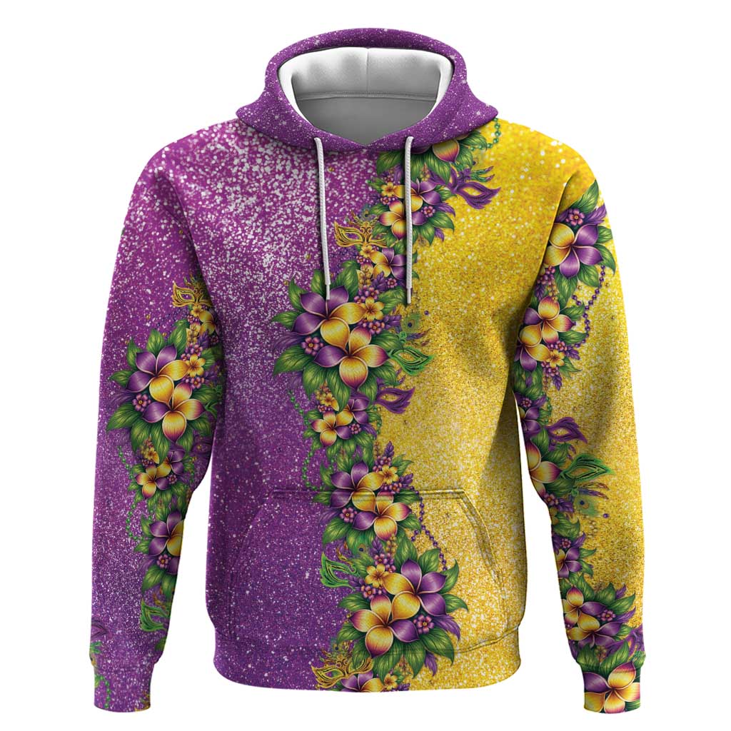 Hawaii Mardi Gras Hoodie Plumeria Lei Beads Glitter Style LT05 Pullover Hoodie Colorful - Polynesian Pride