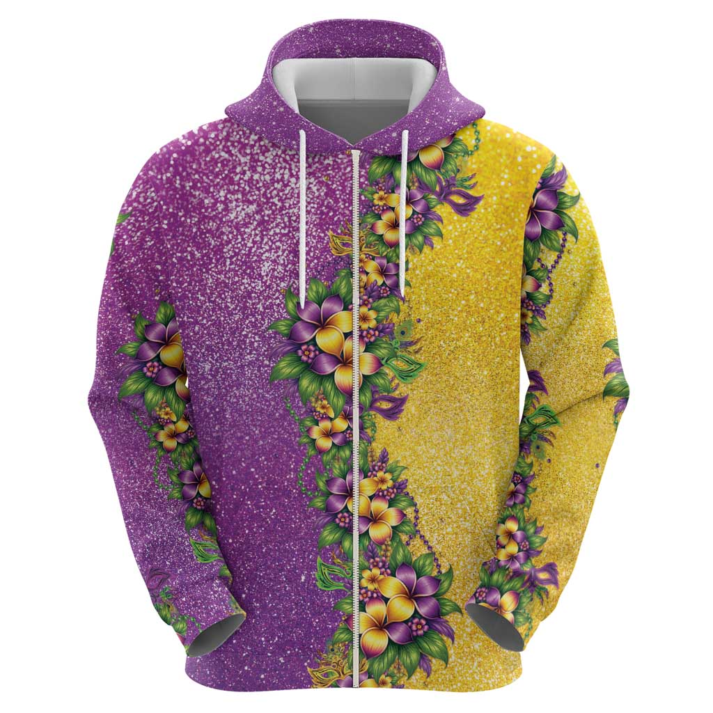 Hawaii Mardi Gras Hoodie Plumeria Lei Beads Glitter Style LT05 - Polynesian Pride