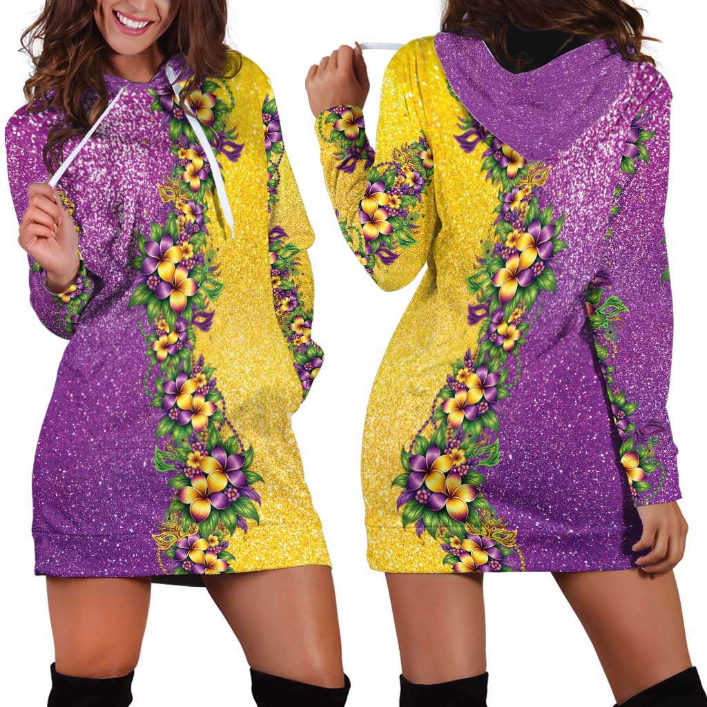 Hawaii Mardi Gras Hoodie Dress Plumeria Lei Beads Glitter Style LT05 - Polynesian Pride