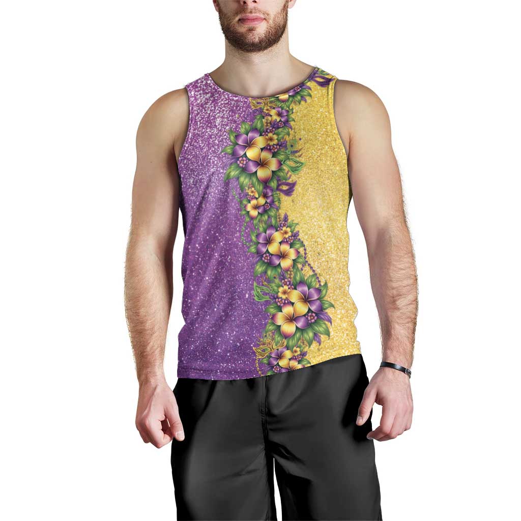 Hawaii Mardi Gras Men Tank Top Plumeria Lei Beads Glitter Style