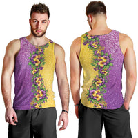 Hawaii Mardi Gras Men Tank Top Plumeria Lei Beads Glitter Style