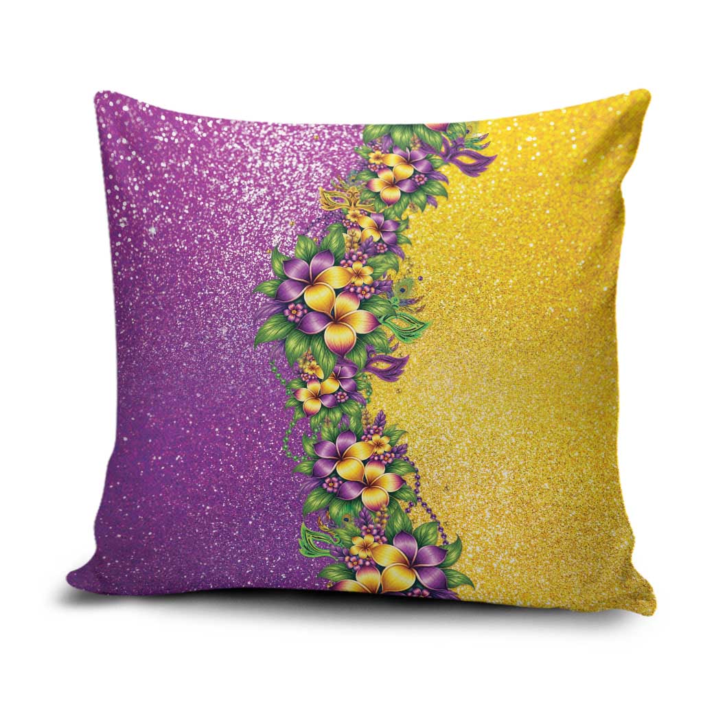 Hawaii Mardi Gras Pillow Cover Plumeria Lei Beads Glitter Style