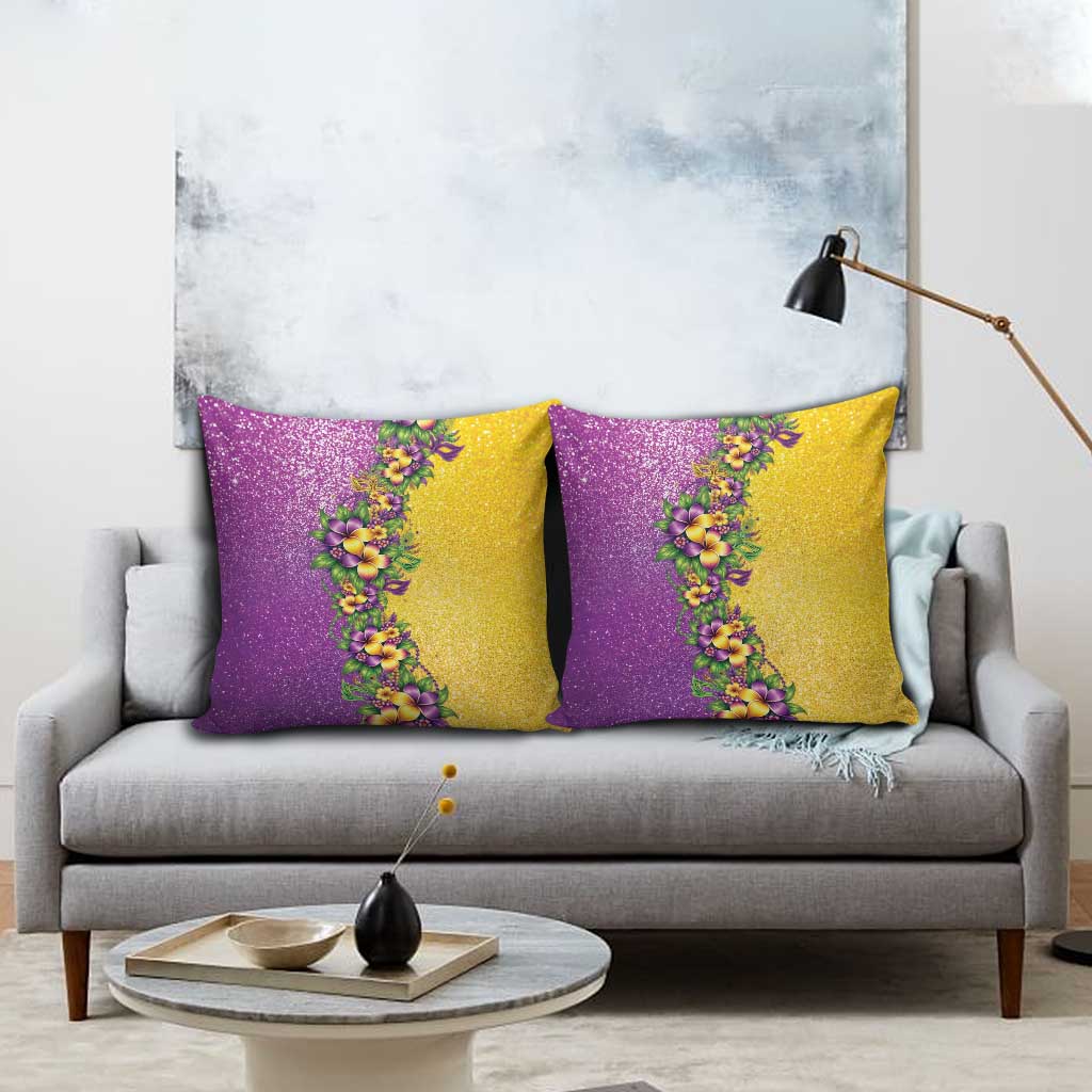 Hawaii Mardi Gras Pillow Cover Plumeria Lei Beads Glitter Style