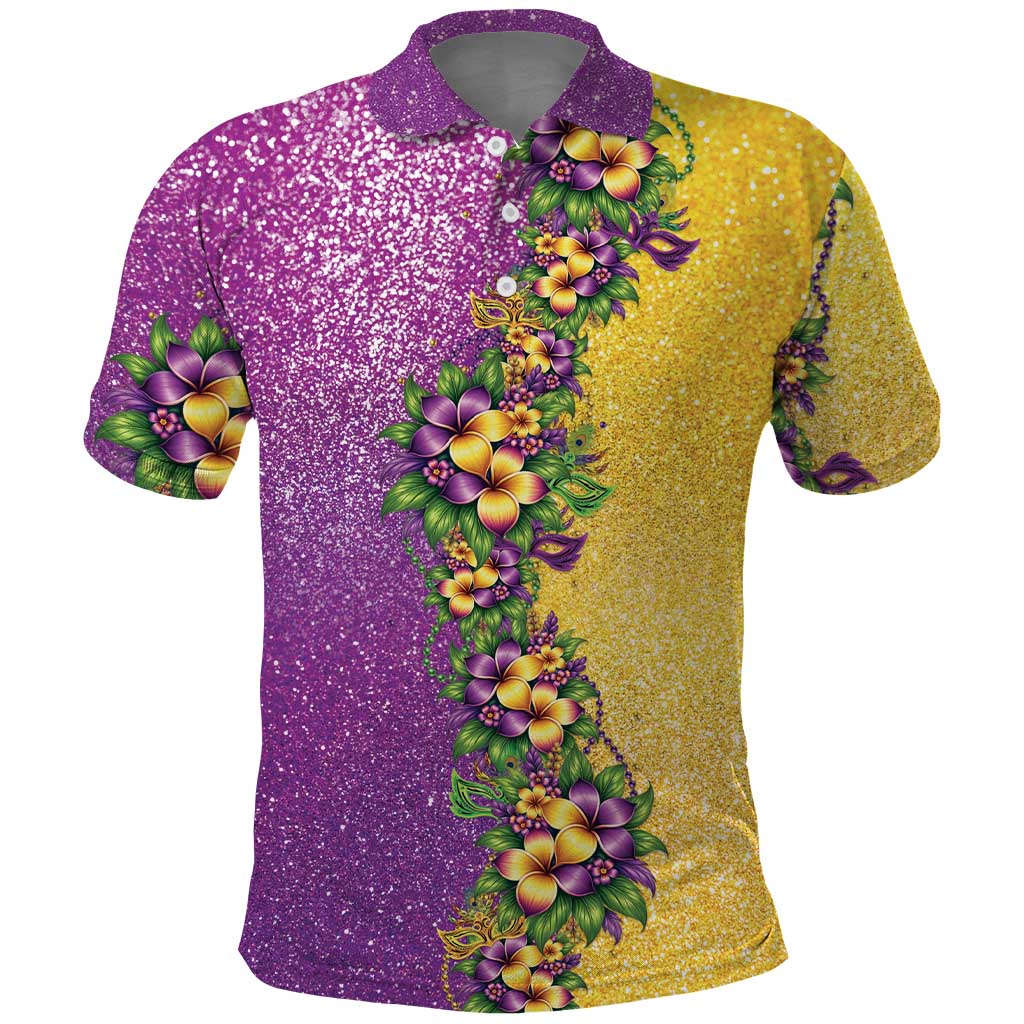 Hawaii Mardi Gras Polo Shirt Plumeria Lei Beads Glitter Style