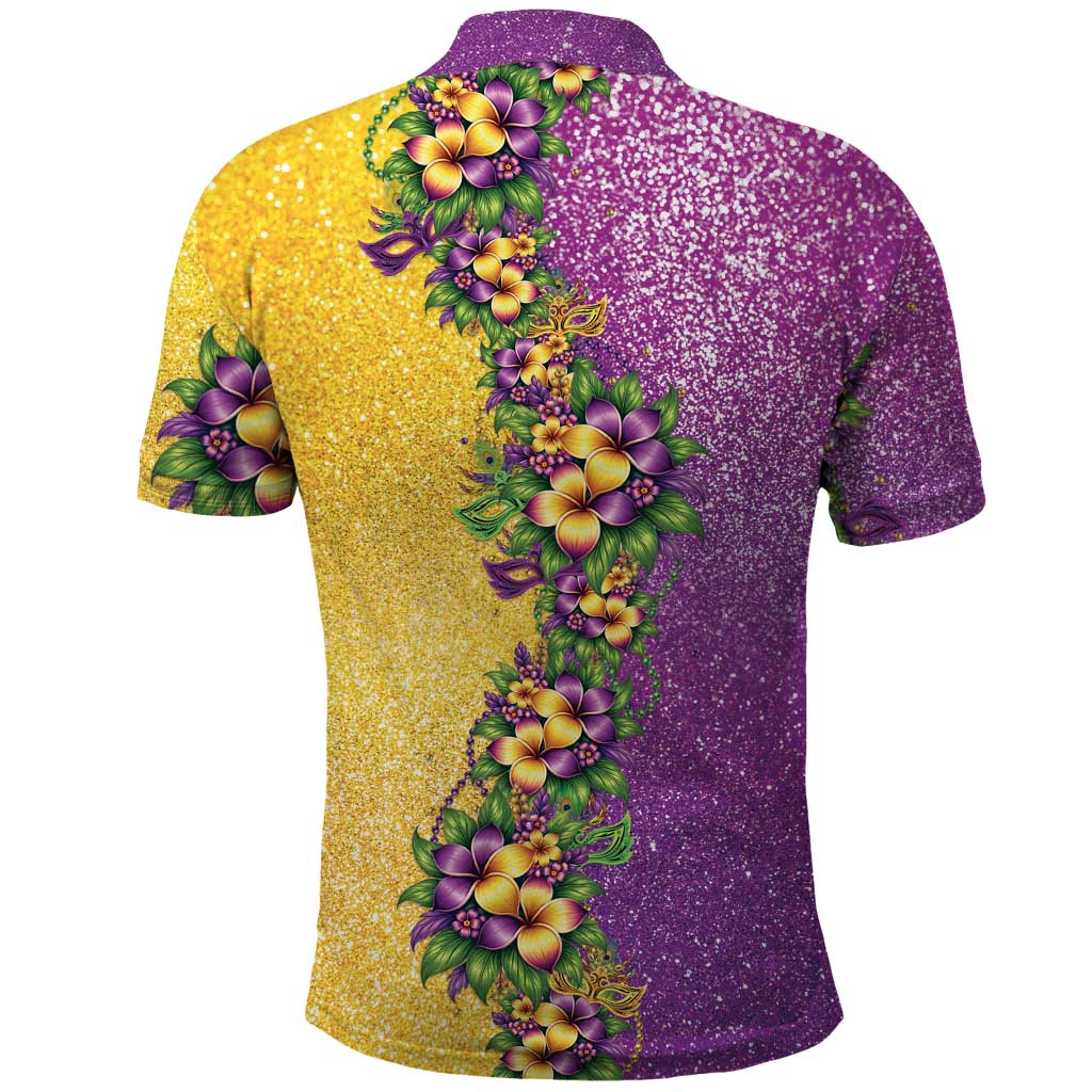 Hawaii Mardi Gras Polo Shirt Plumeria Lei Beads Glitter Style LT05 - Polynesian Pride