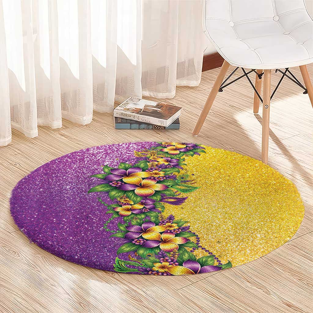 Hawaii Mardi Gras Round Carpet Plumeria Lei Beads Glitter Style