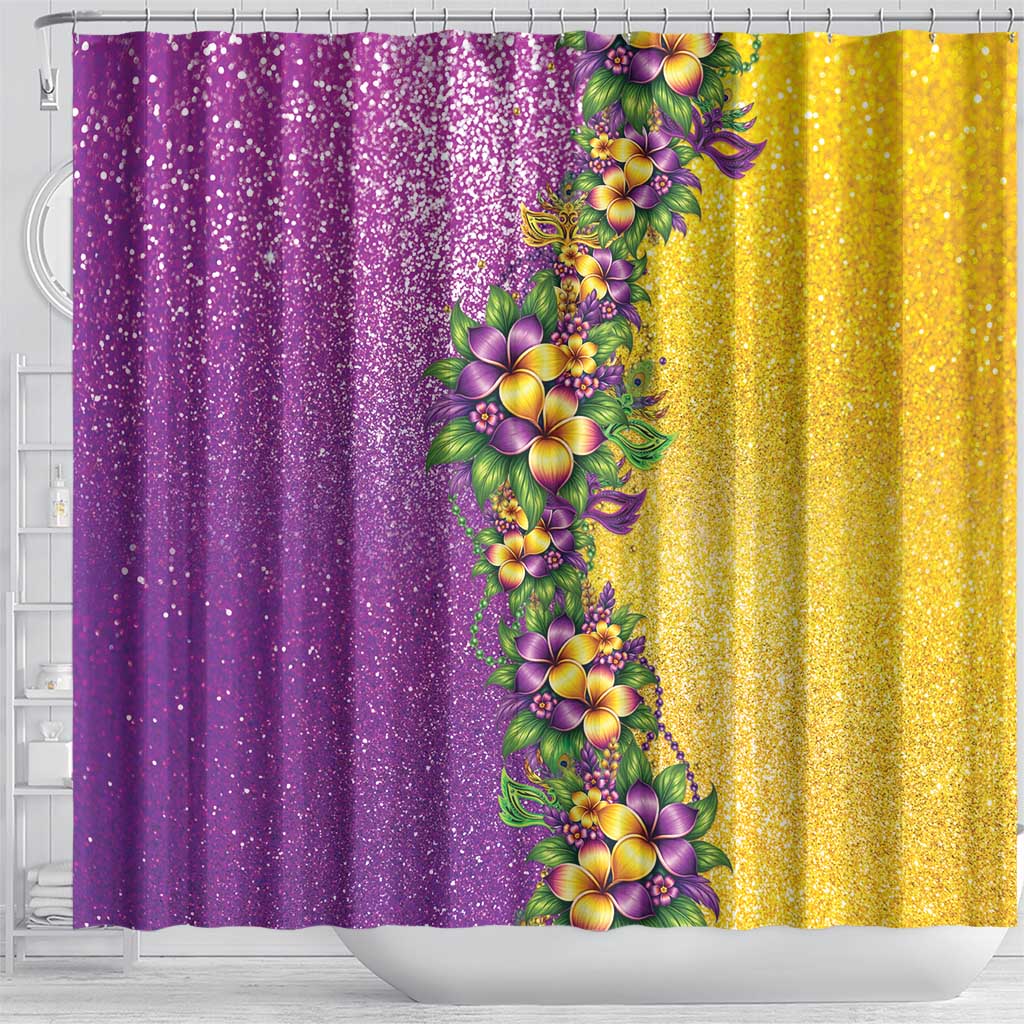 Hawaii Mardi Gras Shower Curtain Plumeria Lei Beads Glitter Style
