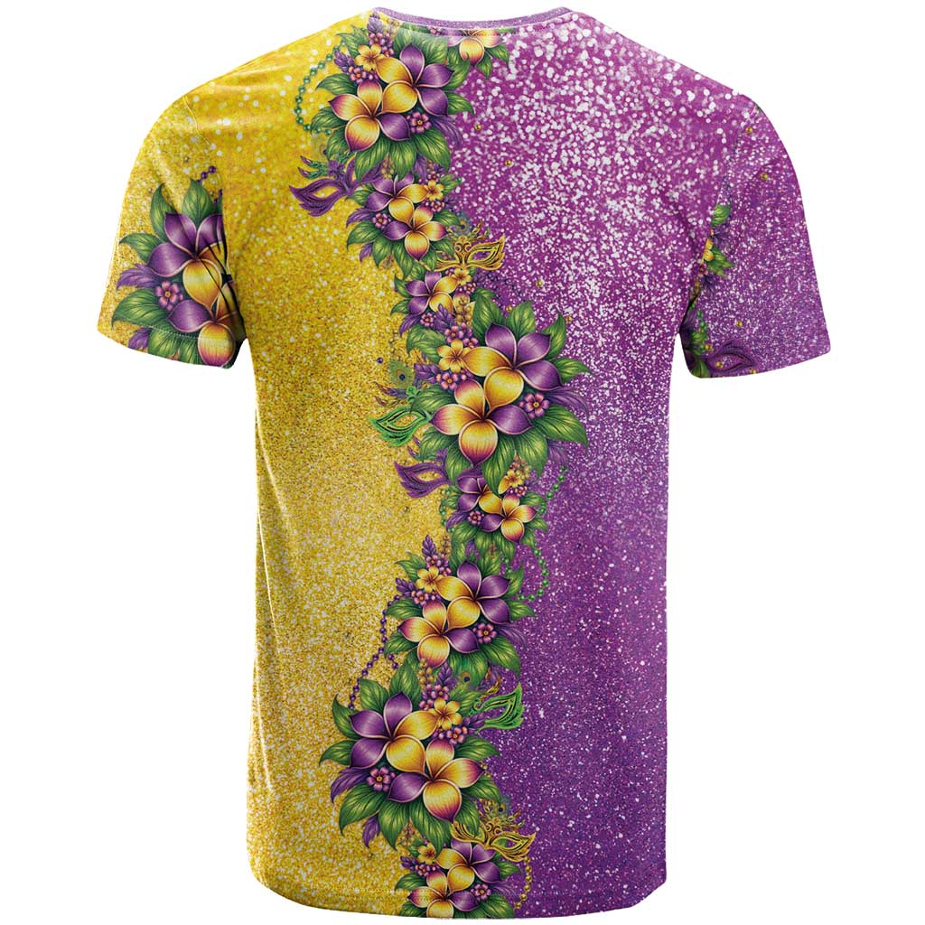 Hawaii Mardi Gras T Shirt Plumeria Lei Beads Glitter Style
