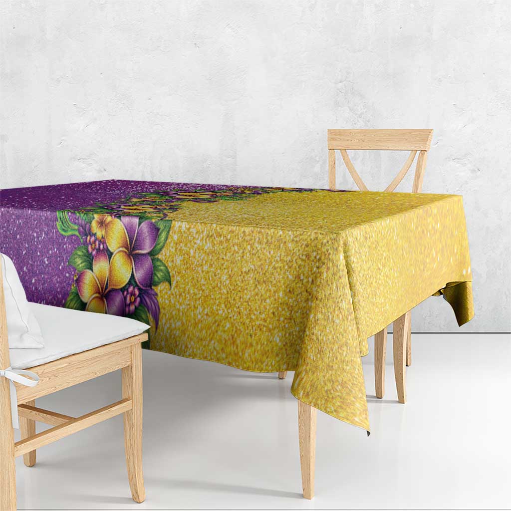 Hawaii Mardi Gras Tablecloth Plumeria Lei Beads Glitter Style