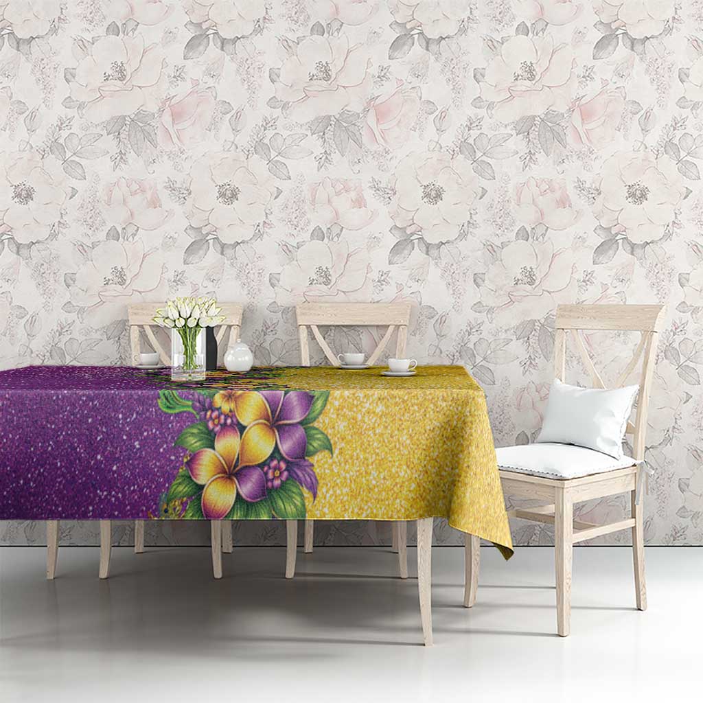 Hawaii Mardi Gras Tablecloth Plumeria Lei Beads Glitter Style