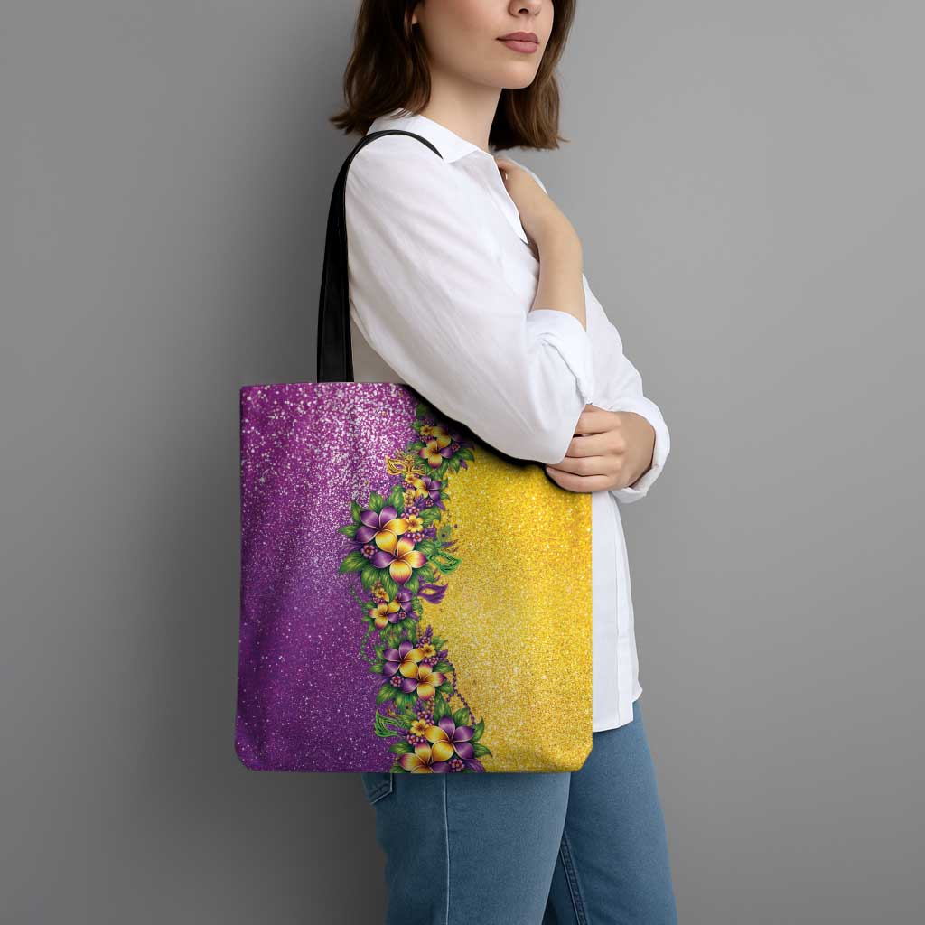 Hawaii Mardi Gras Tote Bag Plumeria Lei Beads Glitter Style