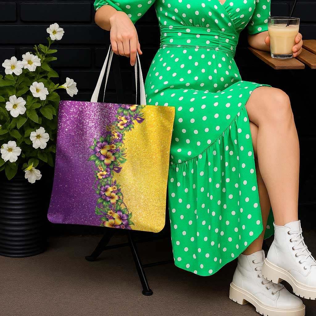 Hawaii Mardi Gras Tote Bag Plumeria Lei Beads Glitter Style
