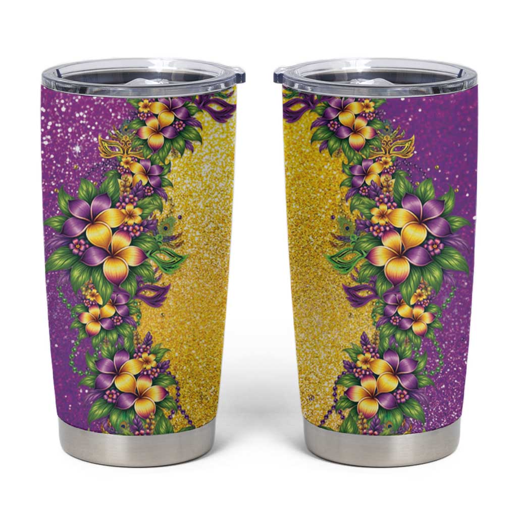 Hawaii Mardi Gras Tumbler Cup Plumeria Lei Beads Glitter Style