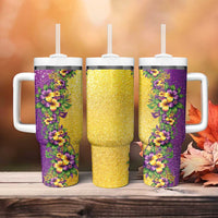 Hawaii Mardi Gras Tumbler With Handle Plumeria Lei Beads Glitter Style
