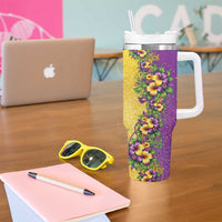 Hawaii Mardi Gras Tumbler With Handle Plumeria Lei Beads Glitter Style