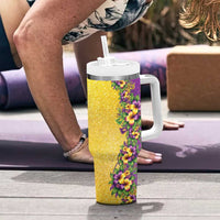 Hawaii Mardi Gras Tumbler With Handle Plumeria Lei Beads Glitter Style