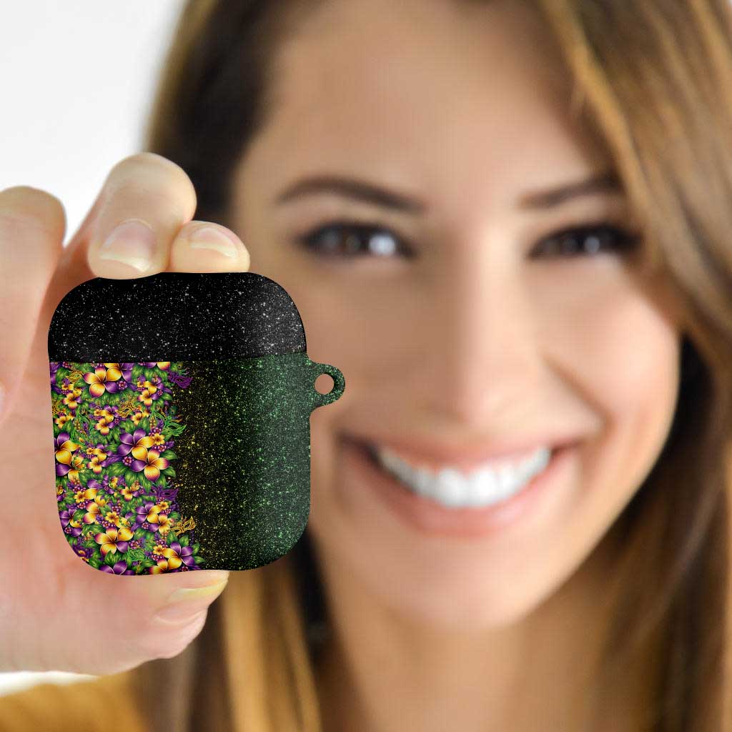 Hawaii Mardi Gras AirPods Case Tropical Flowers Glitter Style